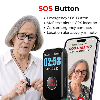 Medical monitoring wearable alert GPS pendant for seniors with SOS emergency
button sending instant SMS alerts, GPS location details, and automatically calling
caregiver emergency contacts.