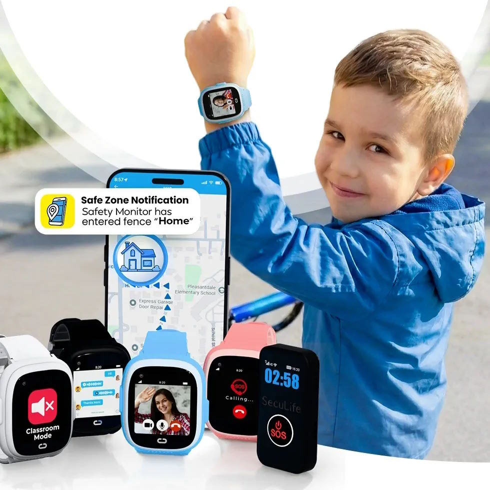 Kids GPS smartwatch and safety pendant with real time tracking map, classroom
silent mode, and secure family calling features