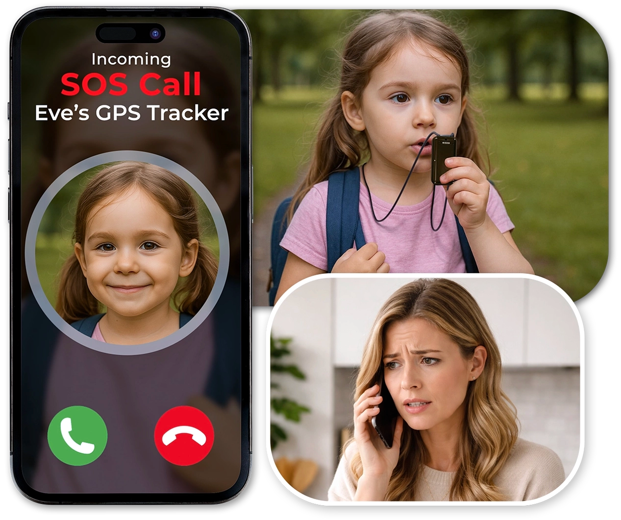 Kids GPS tracker safety pendant with SOS emergency button that sends instant SMS
alerts and calls parents. Child safety device similar to AngelSense, Jiobit, and Gabb
kids trackers for real-time protection and communication.
