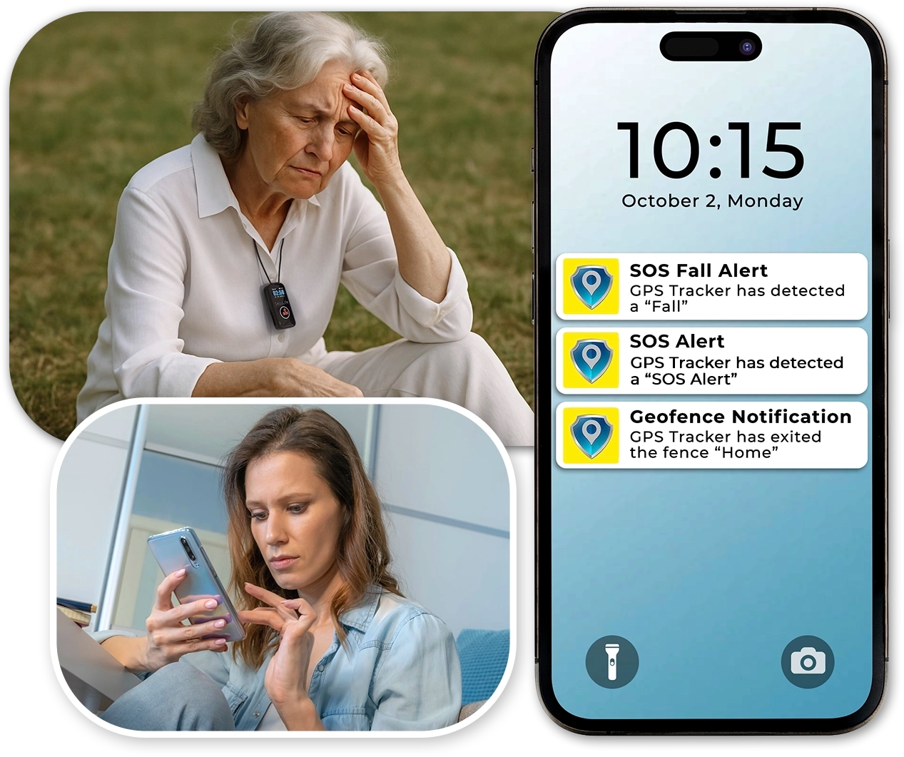 SecuLife fall detection GPS medical alert device with instant SMS alerts, auto-dial emergency contacts, and live location tracking alternative to Medical Guardian and Bay Alarm.