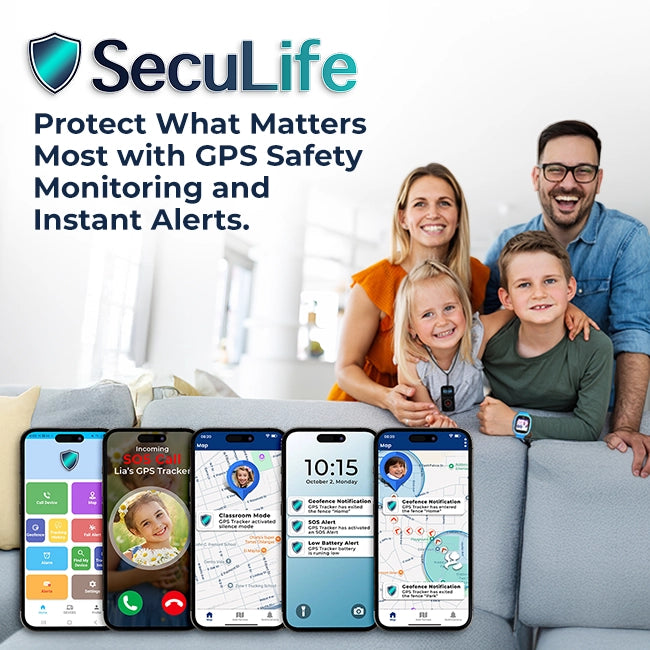 SecuLife kids GPS watch and safety pendant with parental control mobile app, geofencing alerts, voice calling, SOS button and live location tracking