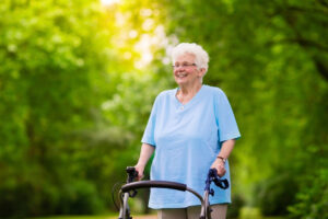 Happy,Senior,Handicapped,Lady,With,A,Walking,Disability,Enjoying,A
