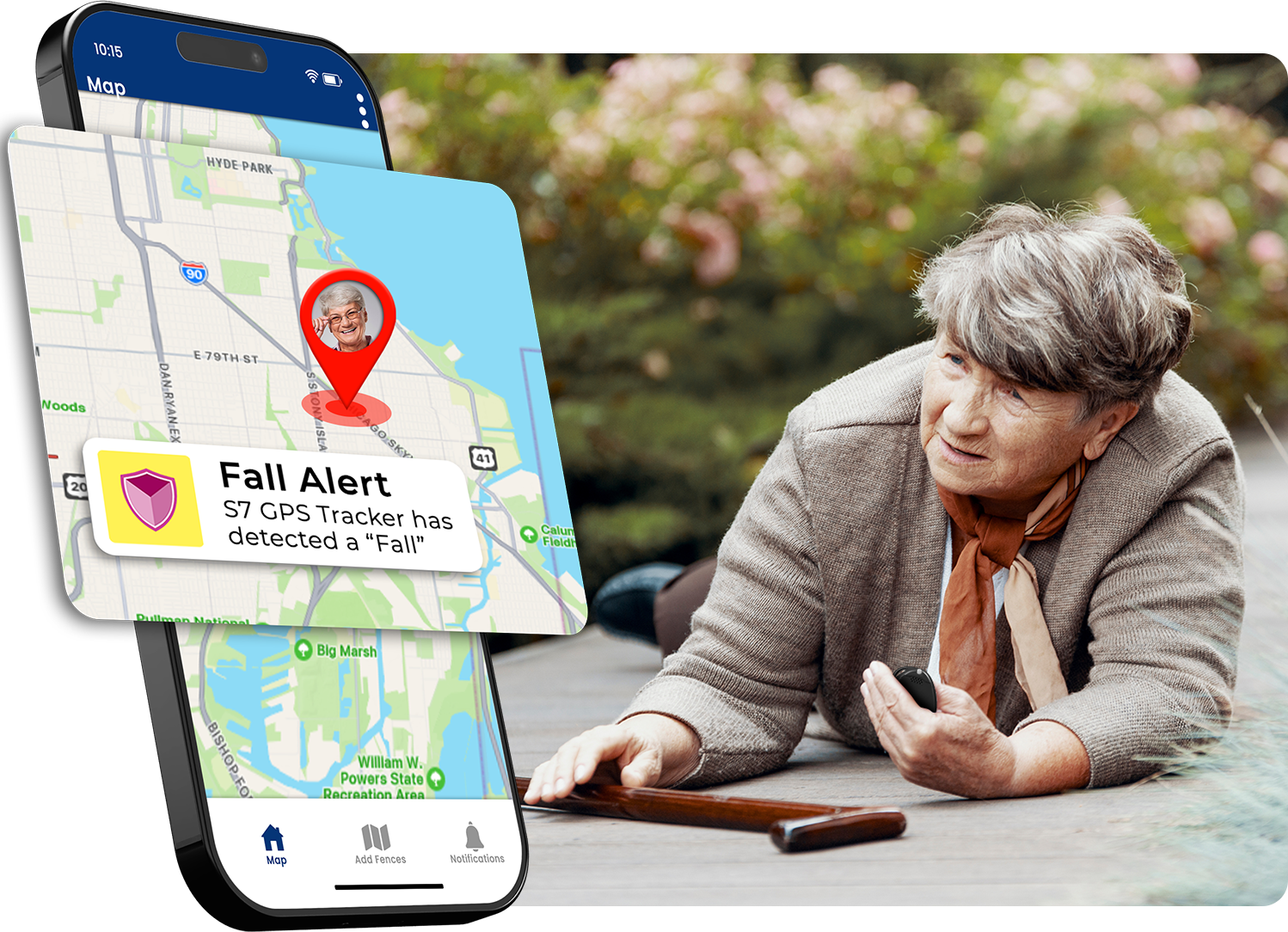 Automatic fall detection alert on SecuLife mobile app