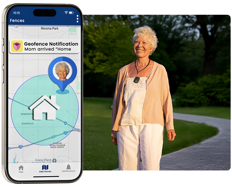 Geofence safe zone setup with arrival and departure alerts for elderly GPS tracker