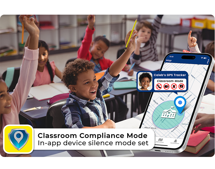 School-safe kids GPS tracker with silent mode and lifetime warranty
