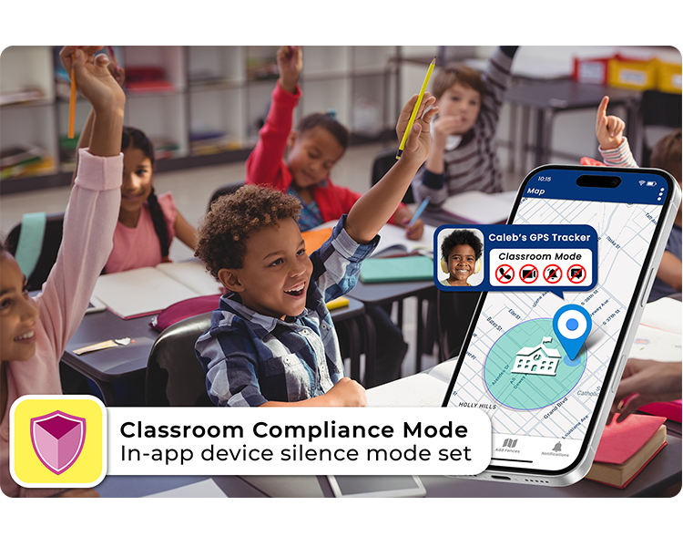 School-safe kids GPS tracker with silent mode and lifetime warranty