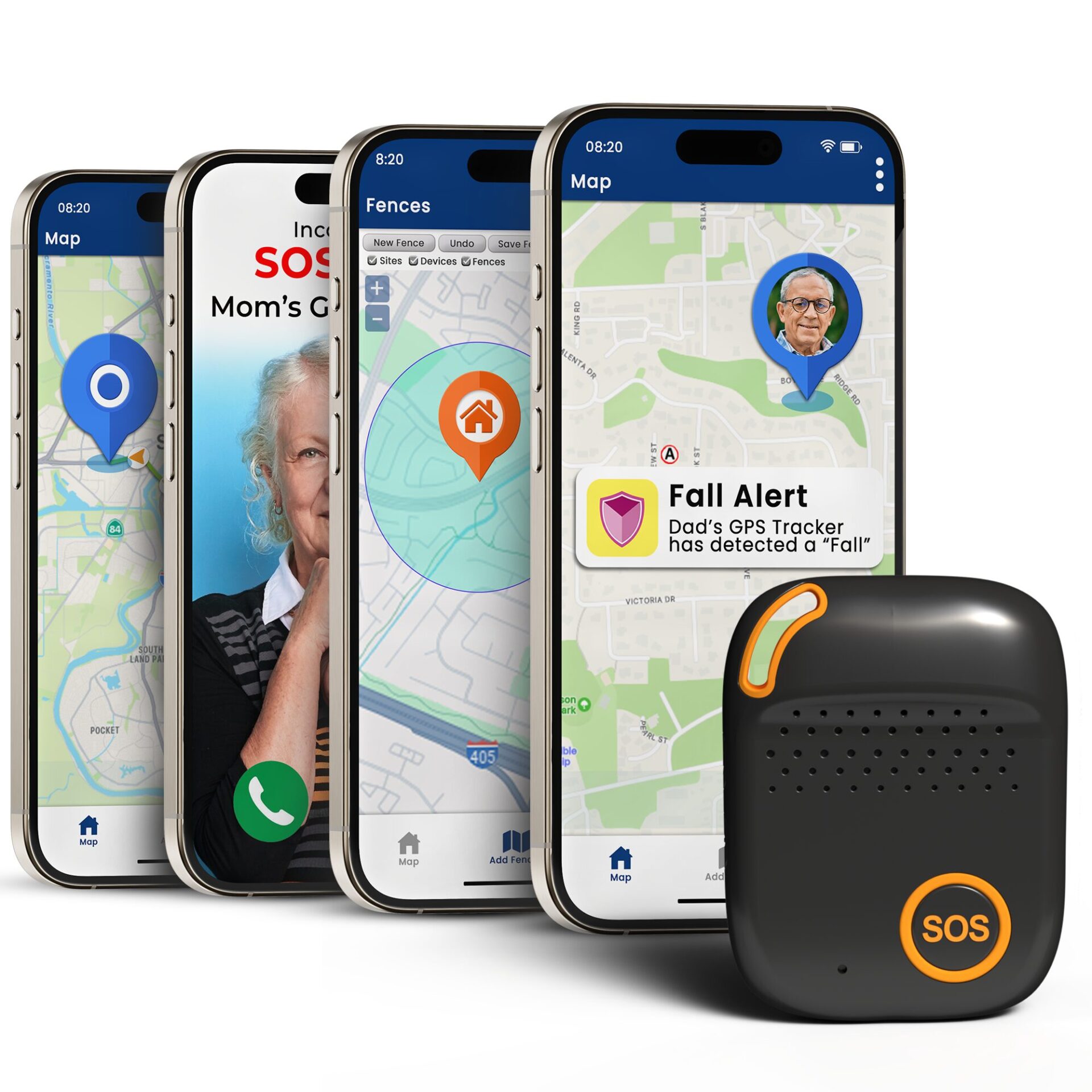 SecuLife caregiver mobile app with live location and alert settings for elderly
