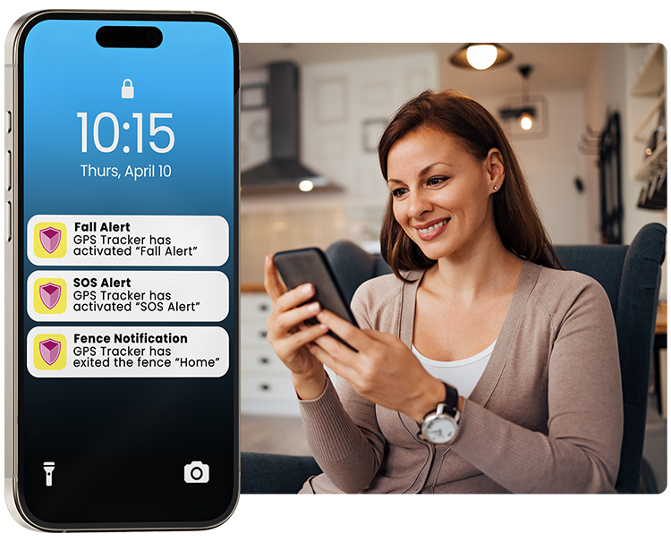 SecuLife caregiver mobile app with live location and alert settings for elderly