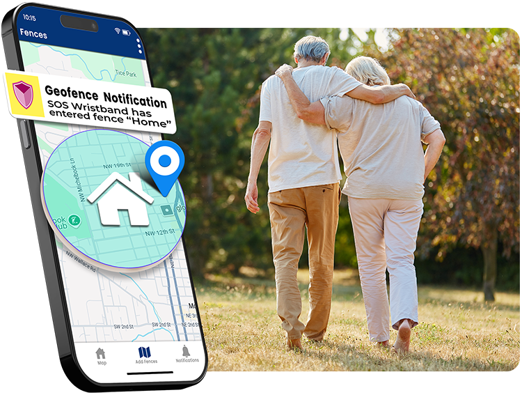 Geofencing arrival and departure alerts with couple walking outside