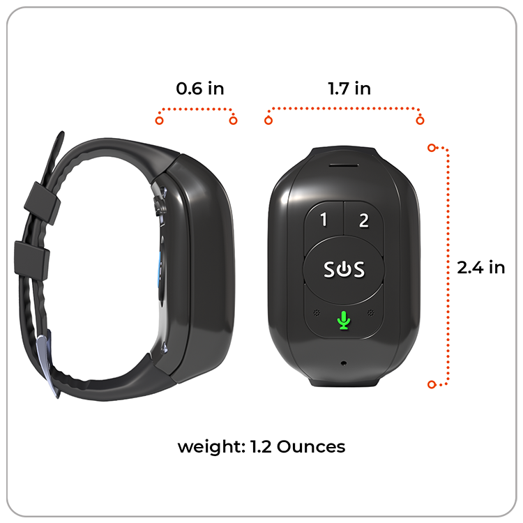Dimensions of SecuLife SOS wristband for elderly wrist fi t
