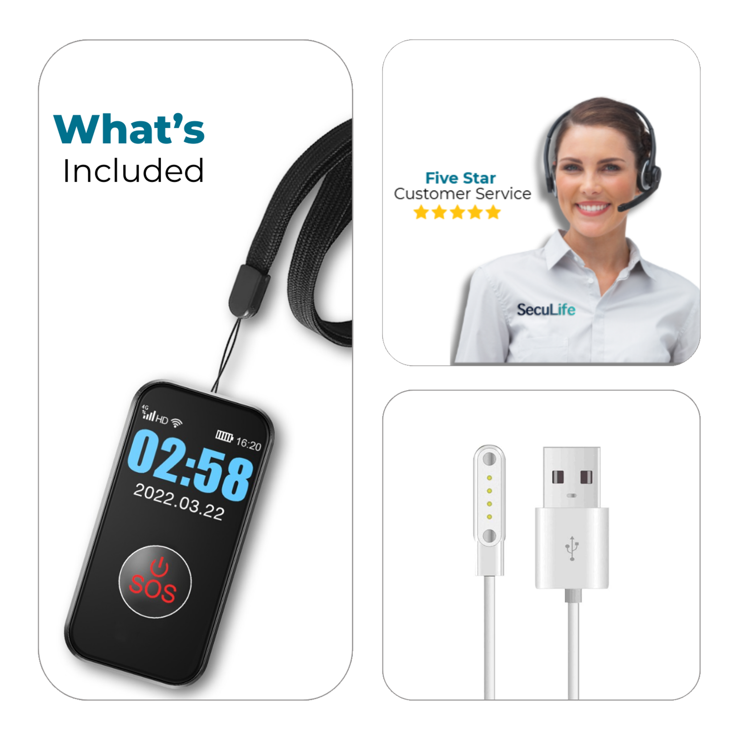 What’s Included with SecuLife S8 Pendant – Device, Lanyard, Charger