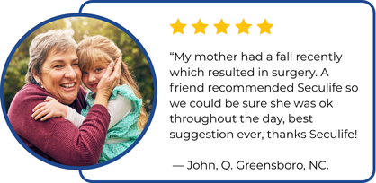 Testimonial featuring an aging mother living alone and how the senior safety device provides peace of mind