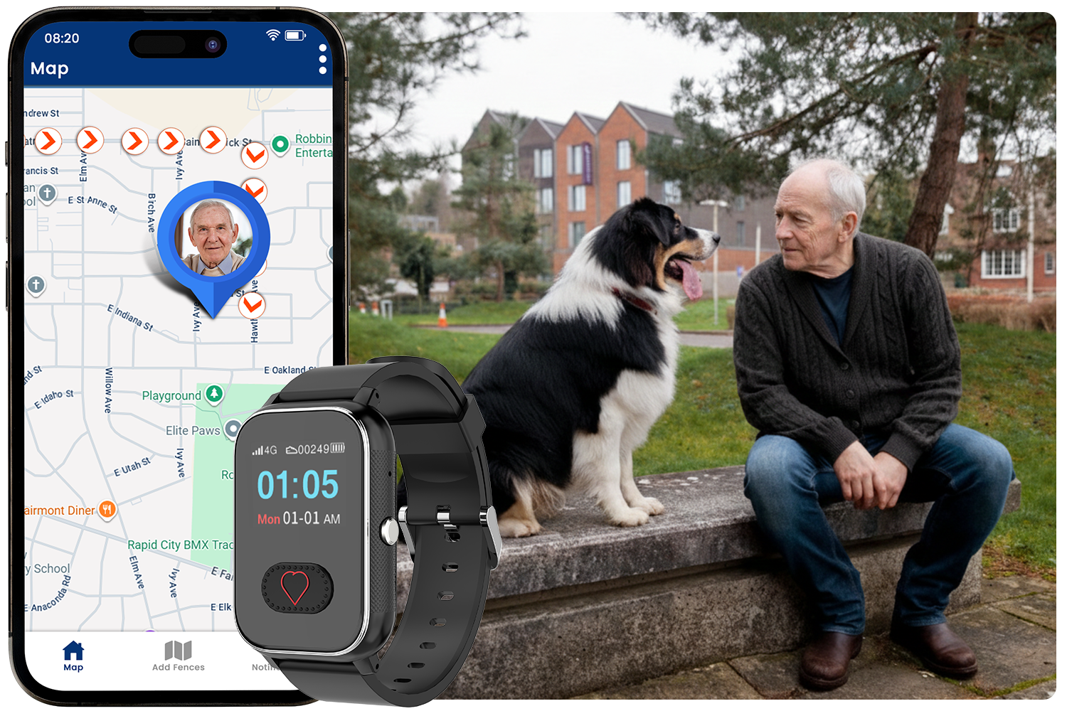 GPS live tracking map for senior safety watch to know their location at all times